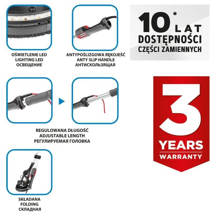 Szlifierka do gipsu GRAPHITE 800W 225mm/215 mm, led