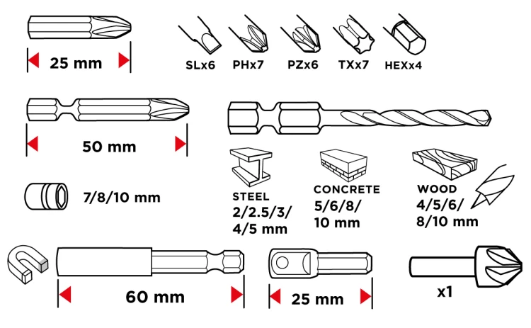 Wiertła i bityGRAPHITE zestaw 50 szt.
