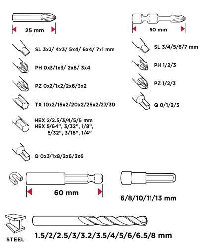 Wiertła, bity, nasadki GRAPHITE zestaw 120 szt.