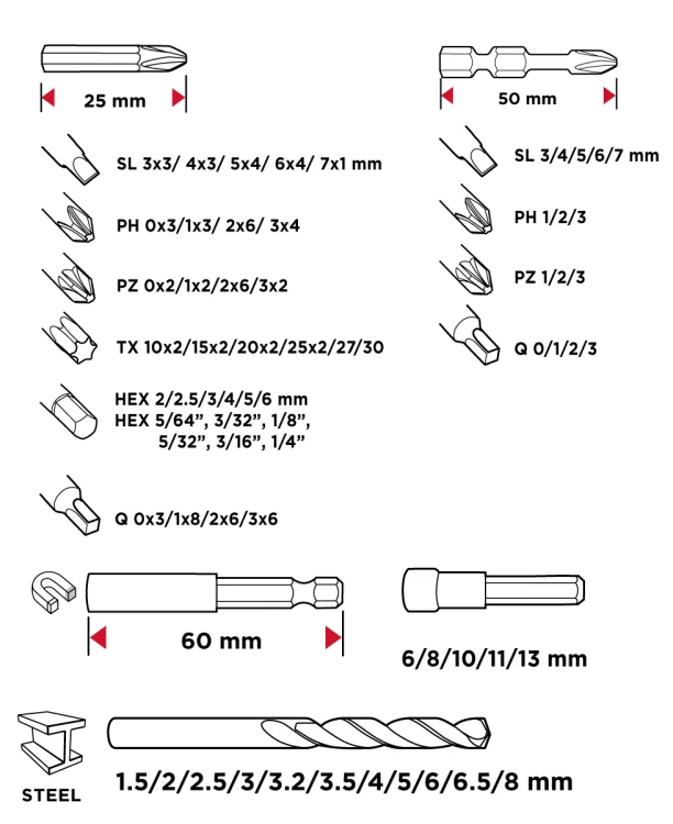 Wiertła, bity, nasadki GRAPHITE zestaw 120 szt.