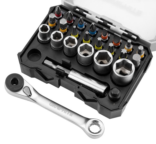 Zestaw bitów 5902062119858 25 mm i nasadek z grzechotką i uchwytem magnetycznym 60 mm, 24 szt.