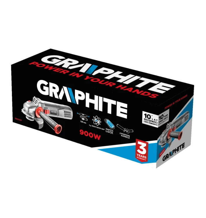 Szlifierka kątowa GRAPHITE 900W, tarcza 125 x 22.2 mm, obroty 3000-12000 min⁻¹