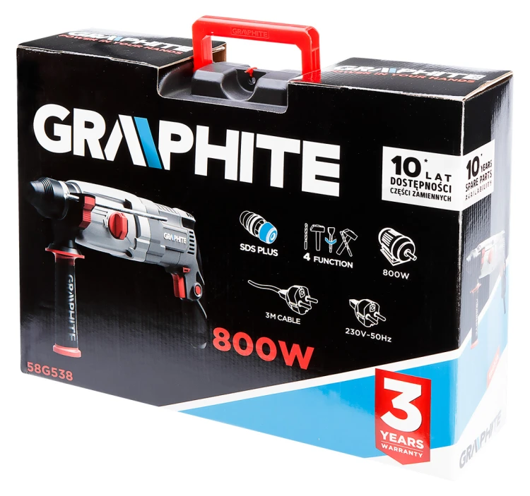 Młotowiertarka GRAPHITE SDS+ 800W, 2.8J, walizka