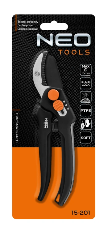 Sekator kowadełkowy 185 mm NEO TOOLS zakres do 15 mm, regulowany rozstaw