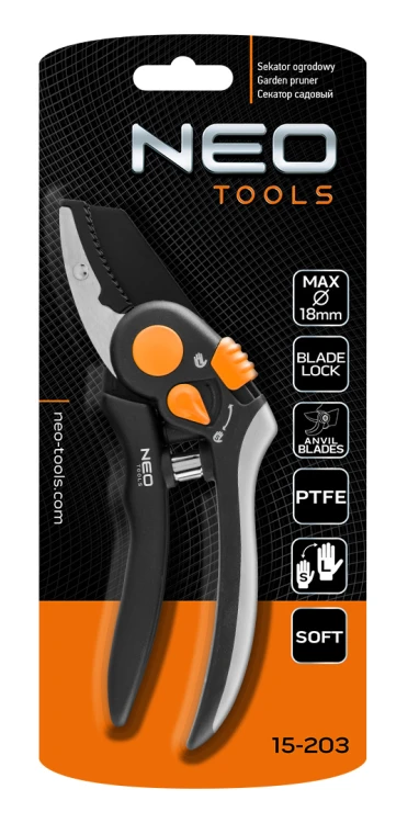 Sekator kowadełkowy 200 mm NEO TOOLS zakres do 18 mm, regulowany rozstaw