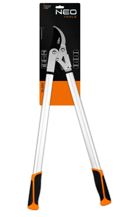Sekator do gałęzi by-pass 710 mm NEO TOOLS zakres do 45 mm, przekładnia zwiększajaca siłe nacisku o 30%