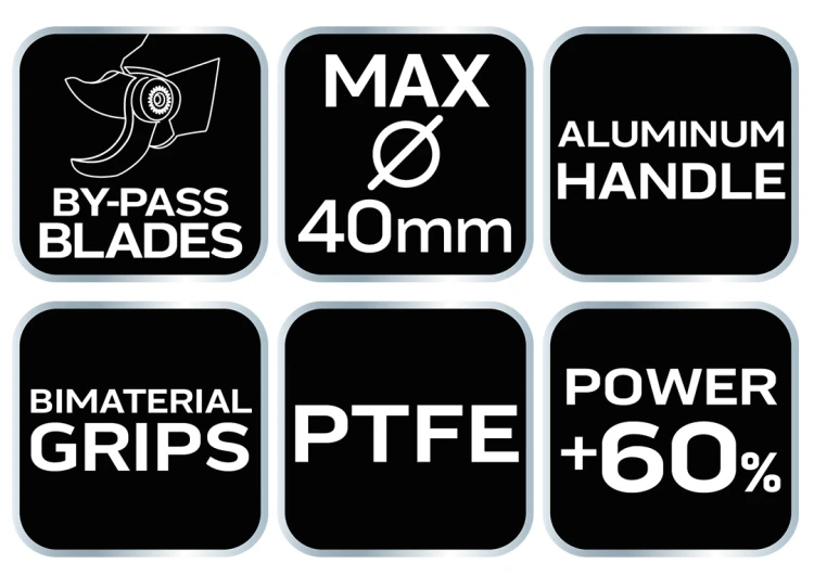 Sekator do gałęzi by-pass 765 mm NEO TOOLS zakres do 40 mm, przekładnia zwiększajaca siłe nacisku o 60%