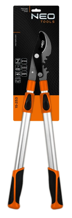 Sekator do gałęzi by-pass 665 mm NEO TOOLS  zakres do 42 mm, przekładnia, teleskopowe uchwyty
