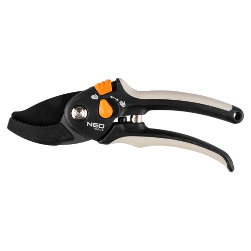 Sekator kowadełkowy NEO TOOLS 200 mm zakres do 18 mm regulowany rozstaw.