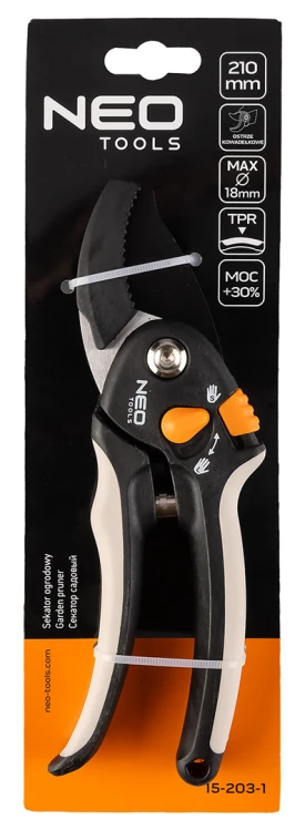 Sekator kowadełkowy NEO TOOLS 200 mm zakres do 18 mm regulowany rozstaw.
