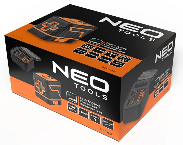 Laser krzyżowy NEO TOOLS 15 m, zielony, etui