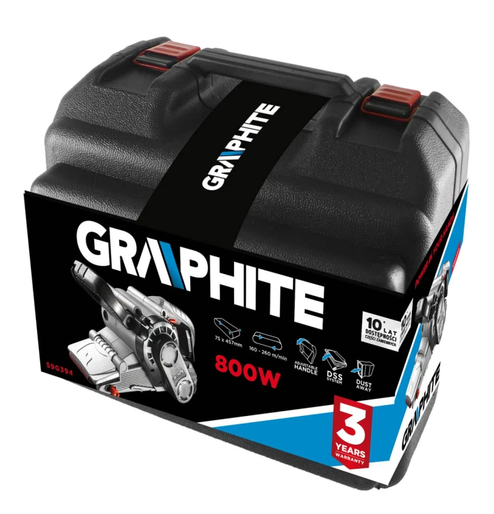Szlifierka taśmowa GRAPHITE 800W pas bezkońcowy 75 x 457 mm, walizka