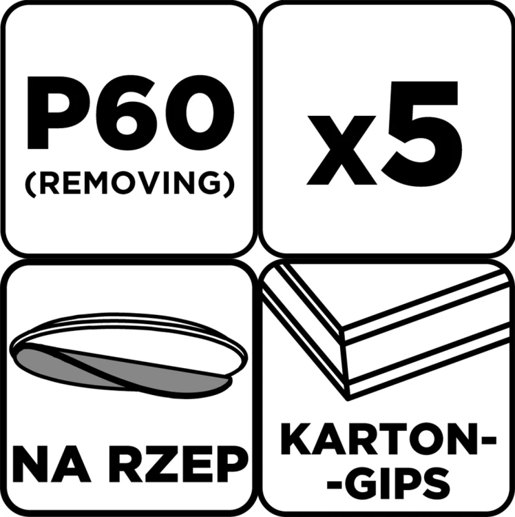 Krążki ścierne GRAPHITE perforowane na rzep z otworami 225 mm P60 5 szt.