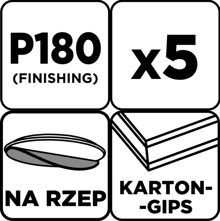 Krążki ścierne GRAPHITE perforowane na rzep z otworami 225 mm P180 5 szt.