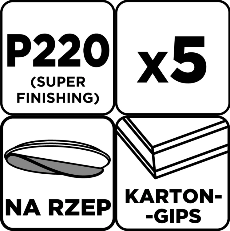 Krążki ścierne GRAPHITE perforowane na rzep z otworami 225 mm P220 5 szt.