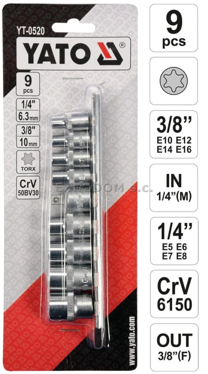 Klucze nasadowe YATO TORX 9cz. na szynie