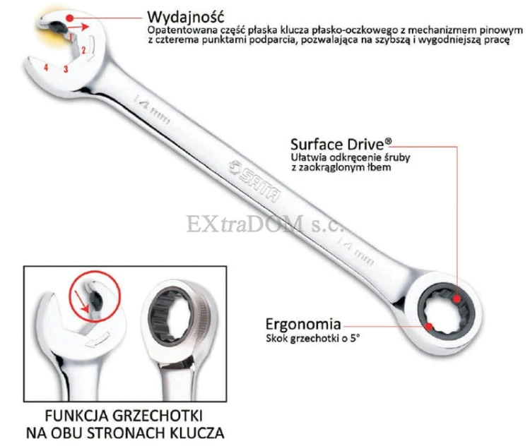 Klucze płasko - oczkowe z podwójną grzechotką Gearwrench SATA zestaw 3 szt.