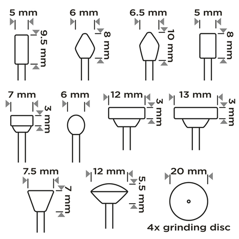 Kamienie szlifierskie do miniszlifierki GRAPHITE zestaw 14 szt.