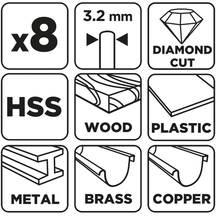 Frezy precyzyjne diamentowe do miniszlifierki GRAPHITE zestaw 8 szt.