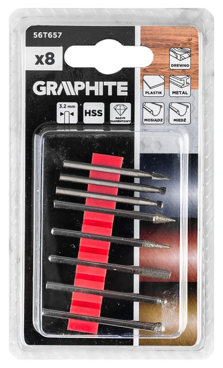 Frezy precyzyjne diamentowe do miniszlifierki GRAPHITE zestaw 8 szt.