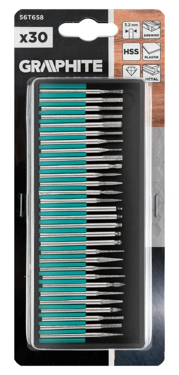 Frezy precycyjne diamentowe do miniszlifierki GRAPHITE zestaw 30 szt.