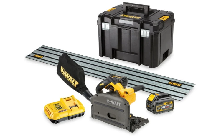 DEWALT zagłębiarka akumulatorowa 165mm XR FlexVolt 54V DCS520T2R-QW 2 aku. 6,0Ah, ładowarka, szyna prowadząca i kufer TSTAK