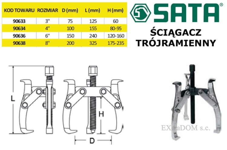 Ściągacz trójramienny 6 120-160mm Sata 90636