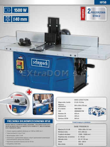  Frezarka dolnowrzecionowa stołowa Scheppach HF50 1500W