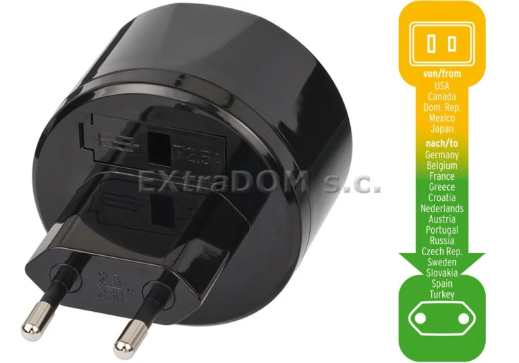 Adapter podróżny USA => Euro Brennenstuhl z bezpiecznikiem