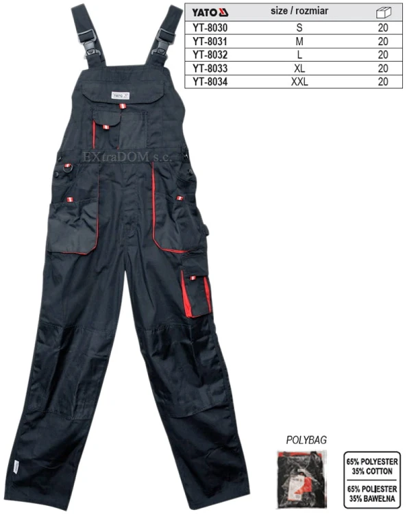 Spodnie robocze Yato ogrodniczki rozmiar S-XXL YT-8030 8034