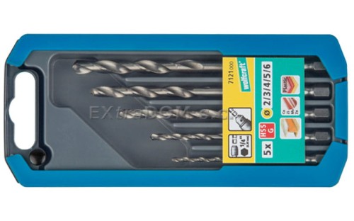 Wiertła do metalu HSS-G komplet 5 sztuk 2-6 mm Wolfcraft trzpień 6-kąt 7121000
