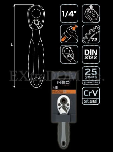 Grzechotka Neo Tools 1/4'' do bitów i nasadek 08-501