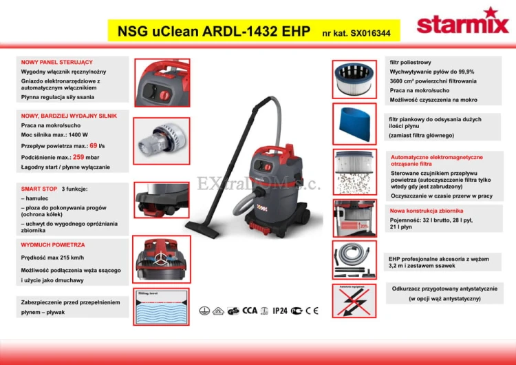 Odkurzacz przemysłowy Starmix NSG uClean ARDL-1432 EHP SX016344