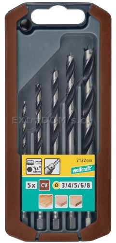 Wiertła do drewna CV kpl 5 szt 3 - 8 mm Wolfcraft trzpień 6-kąt 7122000