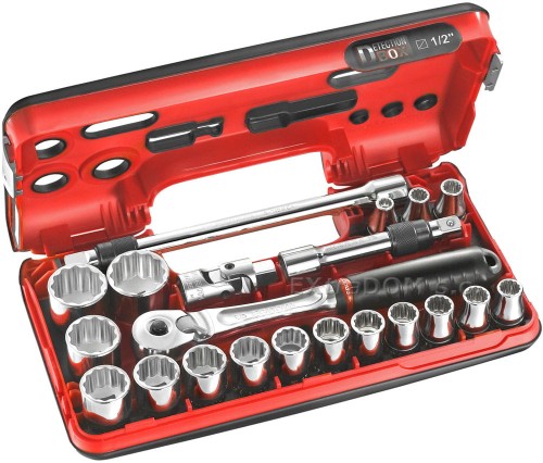  Klucze nasadowe Facom z grzechotką 1/2" nasadki 12-kątne Facom 8-32mm 21 cz. SL.DBOX501