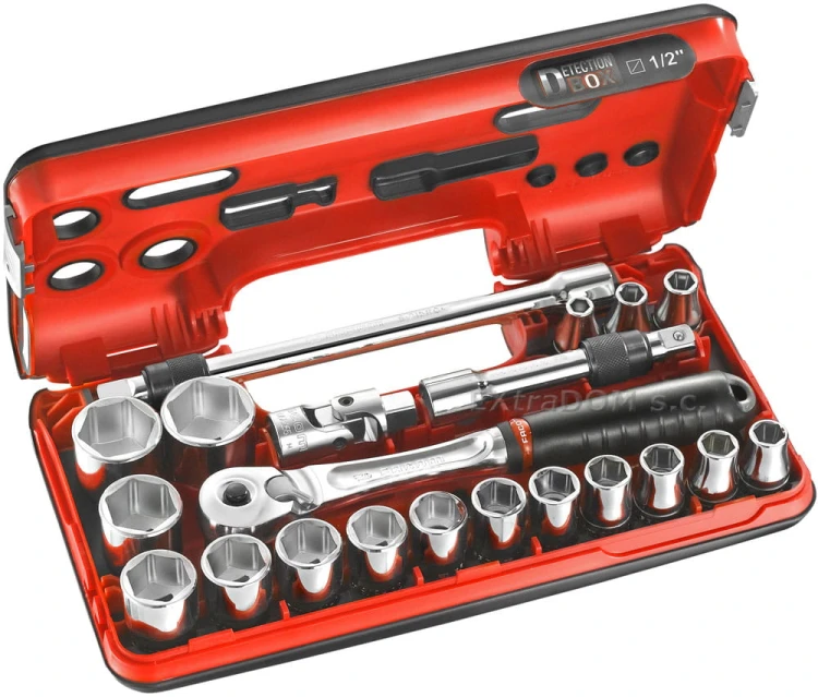 Klucze nasadowe Facom z grzechotką 1/2" nasadki 6-kątne 8-32mm 21 cz. SL.DBOX500