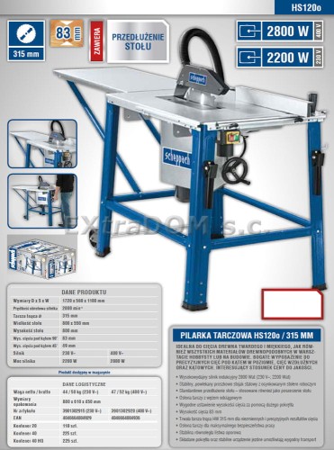 Pilarka tarczowa stołowa Scheppach 315mm 2800W 400V HS120o