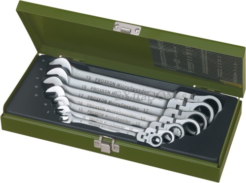 Klucze płasko-oczkowe Proxxon Microspeeder z grzechotką i przegubem 7szt. 23068