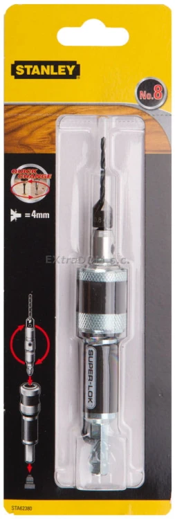 SUPERLOK dwustronna głowica, uchwyt do bitów oraz nawiertak 2mm z fazownikiem 8mm Stanley STA62380