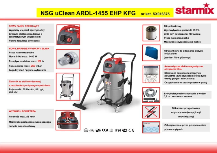 Odkurzacz przemysłowy Starmix do odpadów metalowych NSG uClean ARDL-1455 EHP KFG SX016375