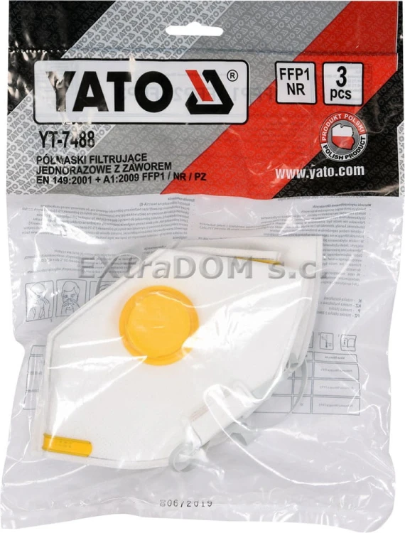 Półmaski filtrujące Yato jednorazowe z zaworem FFP1/PZ kpl 3 szt YT-7488
