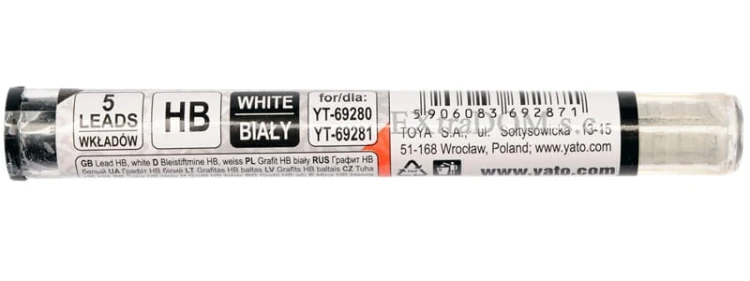 Grafit do ołówka automatycznego Yato twardość HB BIAŁY opk. 5 szt. YT-6928