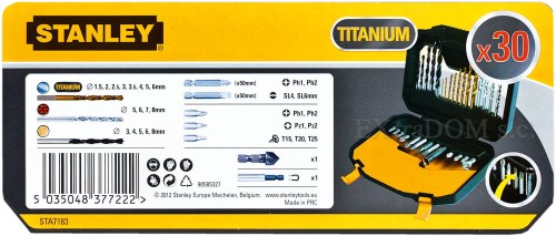Bity, wiertła STANLEY zestaw 30 cz. w mocnej kasecie STA7183