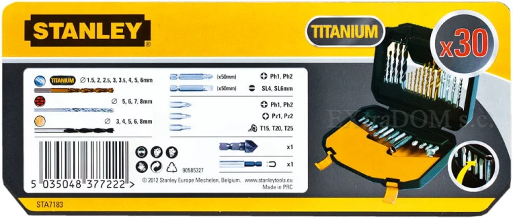 Bity, wiertła STANLEY zestaw 30 cz. w mocnej kasecie STA7183