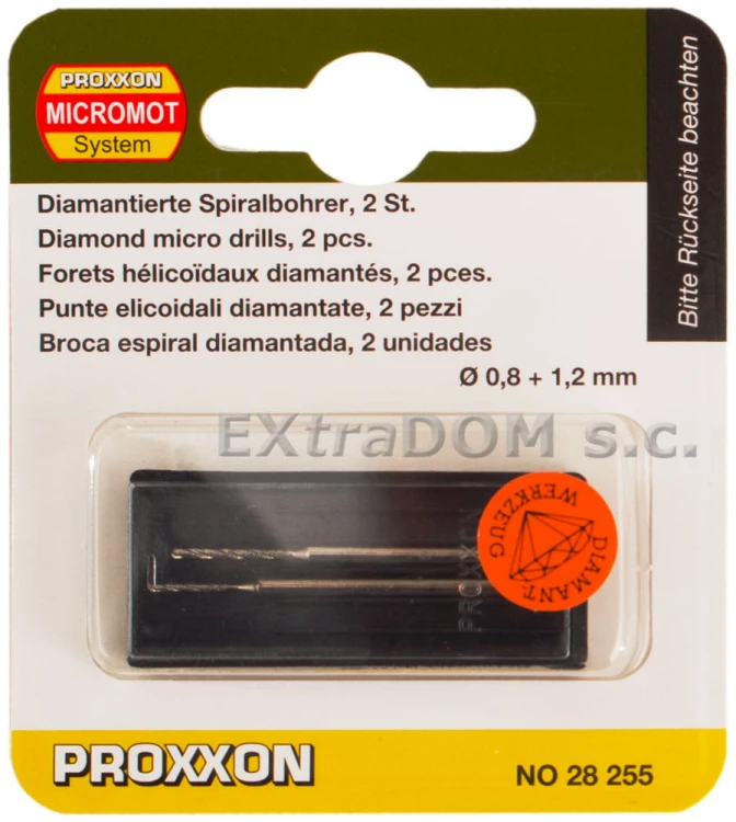Diamentowe wiertła Proxxon 0,8 i 1,2mm kpl. 2 szt. 28255