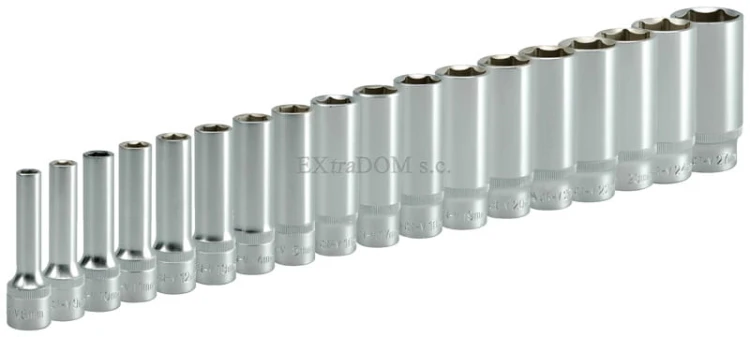 Klucze nasadowe - nasadki 1/2" Yato długie kpl. 18 sztuk 8 - 27mm