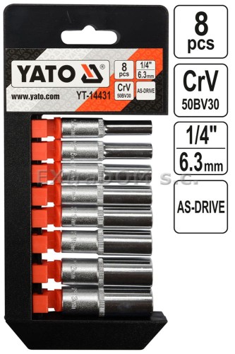 Klucze nasadowe, nasadki YATO 1/4'' 8cz długie - 14431
