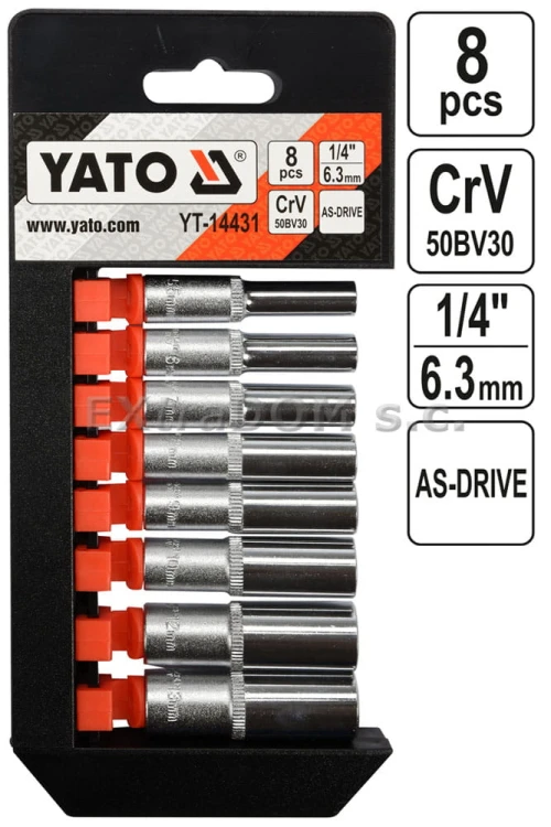 Klucze nasadowe, nasadki YATO 1/4'' 8cz długie - 14431