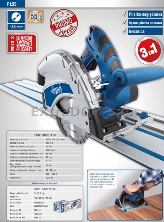  Pilarko - zagłębiarka 1200W 160mm Scheppach PL55 + szyna prowadząca