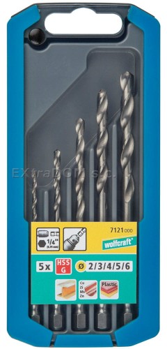Wiertła do metalu HSS-G komplet 5 sztuk 2-6 mm Wolfcraft trzpień 6-kąt 7121000